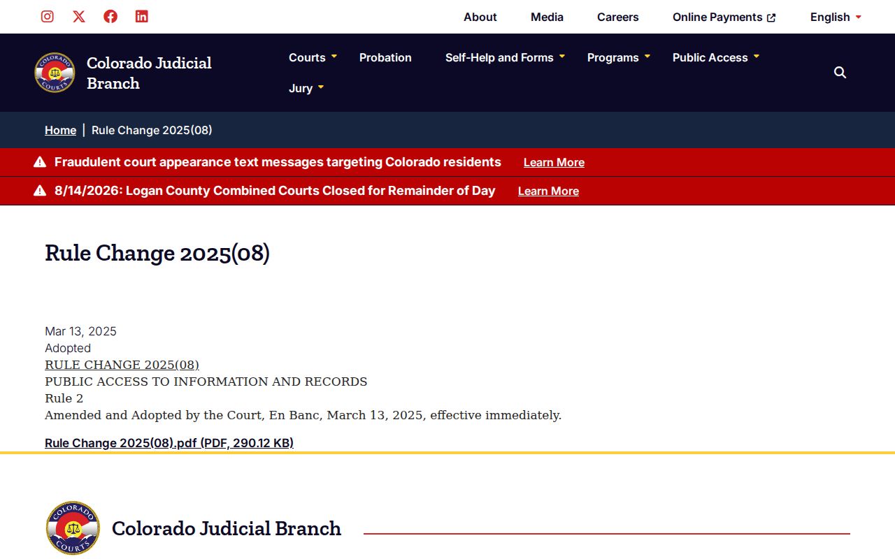 Moffat County civil docket access rule page