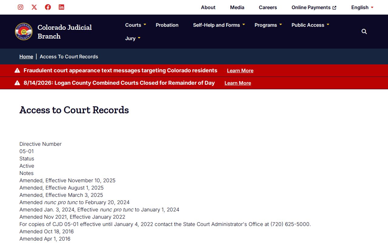 Moffat County criminal docket public access directive
