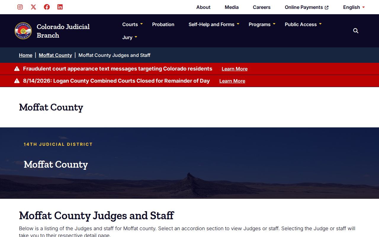 Moffat County court docket clerk and judicial staff roster